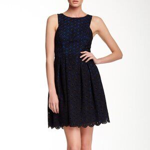 Tori Richard Cece Crochet Blue Underlay Dress Size 4